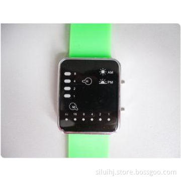 Green Binary LED Watch / Silicone Rubber Wristband Watches